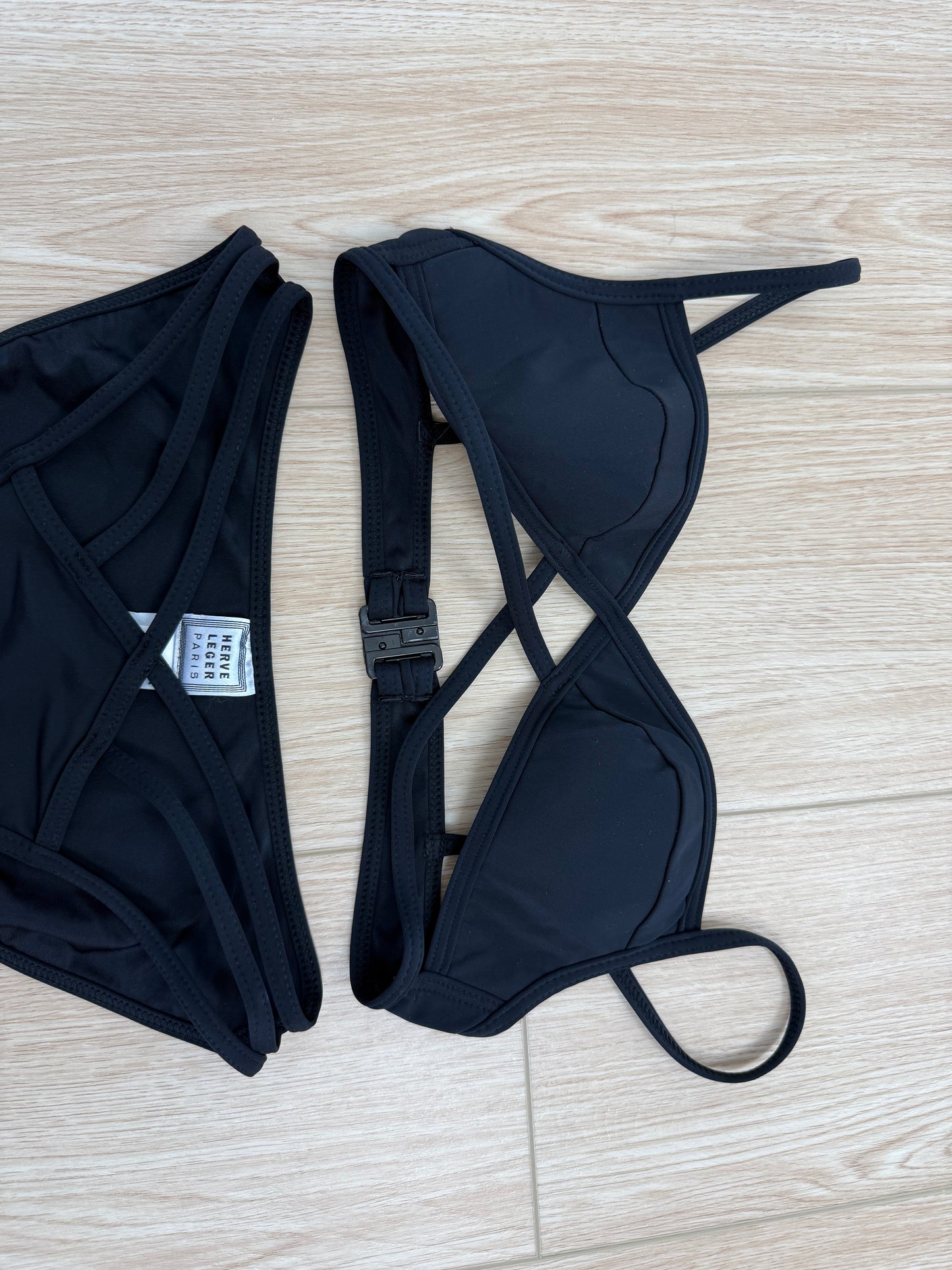 HERVE LEGER 1998 Vintage Runway Black Cut Out Bikini