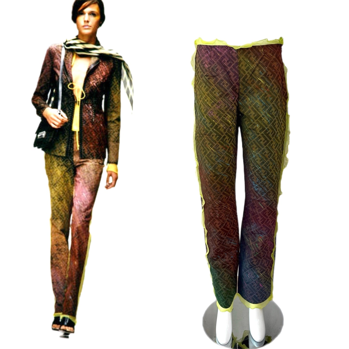 FENDI 2000 Vintage Runway Ad Campaign Lime Green Pants