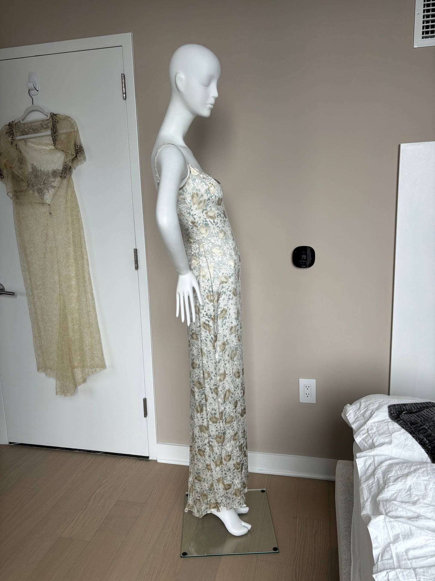 BADGLEY MISCHKA Vintage Slip Gown w. Delicate Lace Embellished Overlay