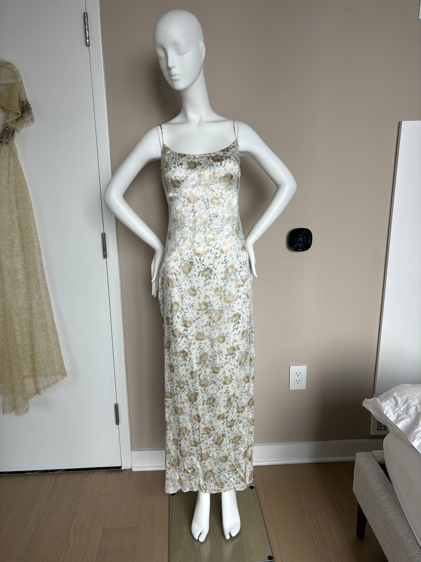BADGLEY MISCHKA Vintage Slip Gown w. Delicate Lace Embellished Overlay