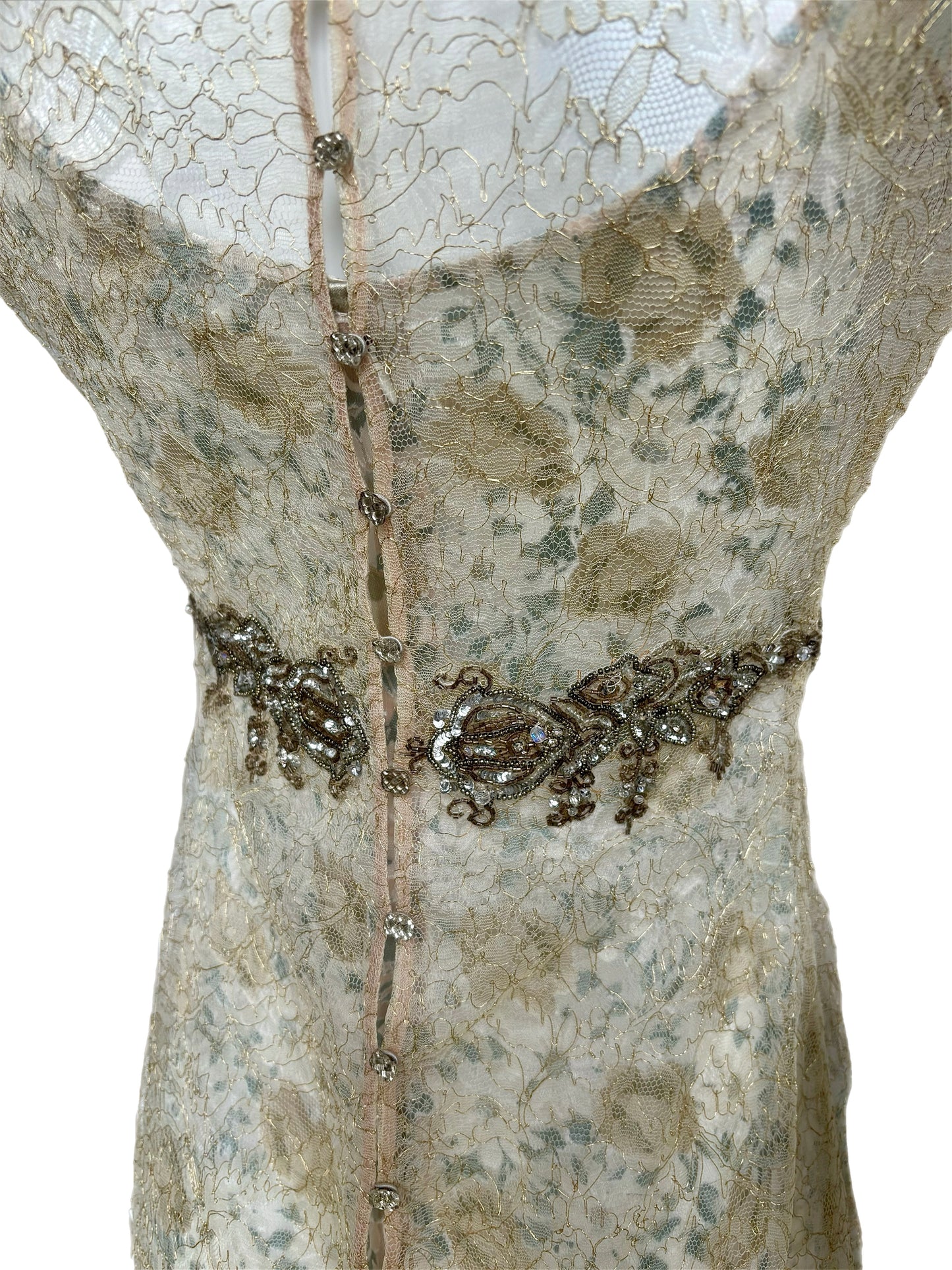 BADGLEY MISCHKA Vintage Slip Gown w. Delicate Lace Embellished Overlay