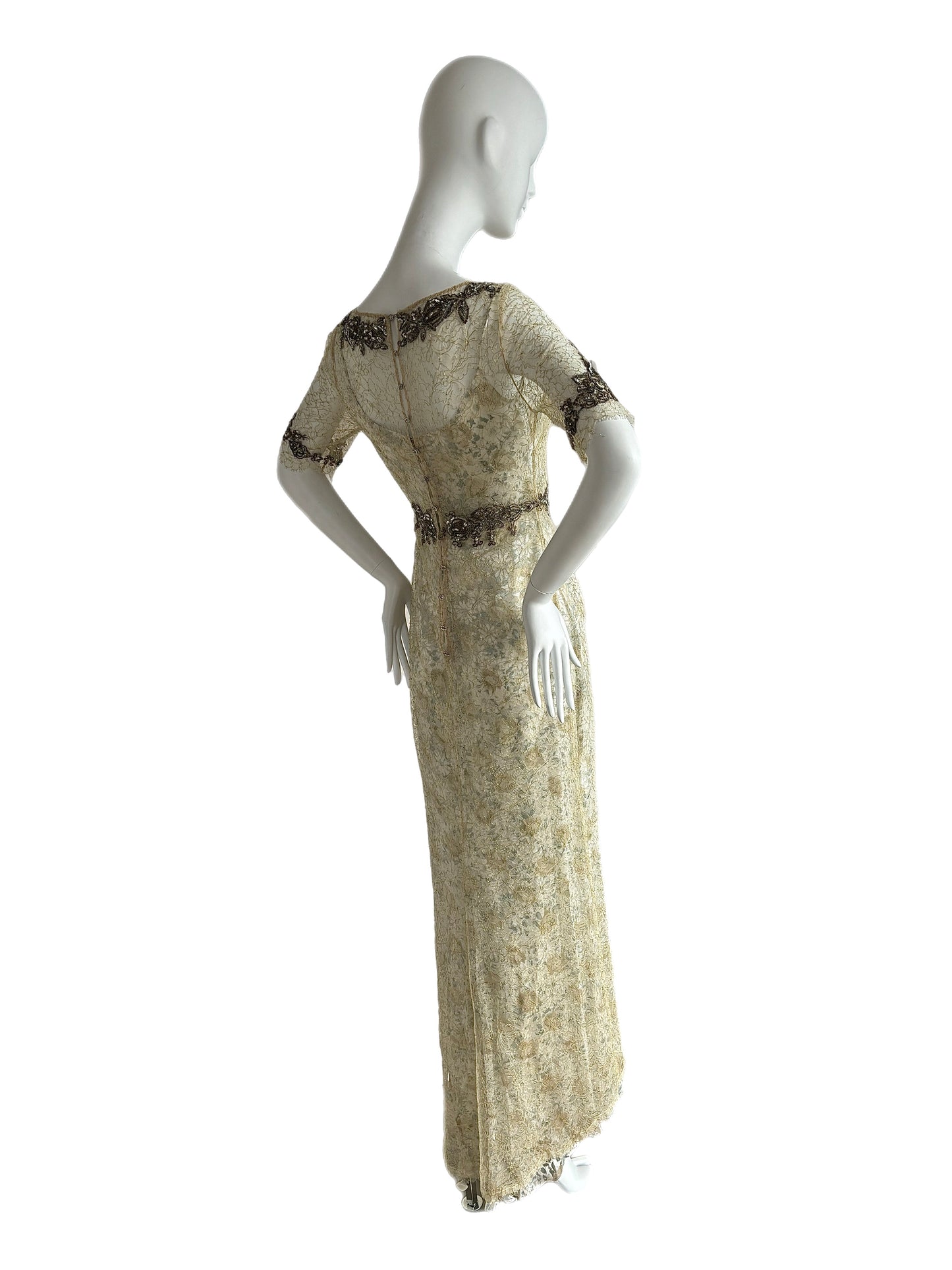 BADGLEY MISCHKA Vintage Slip Gown w. Delicate Lace Embellished Overlay