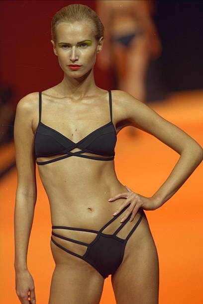 HERVE LEGER 1998 Vintage Runway Black Cut Out Bikini