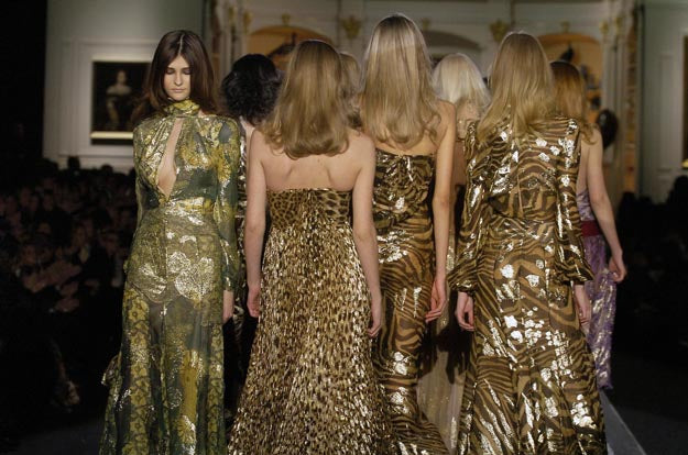 ROBERTO CAVALLI 2005 Vintage Runway Leopard Pleated Evening Gown