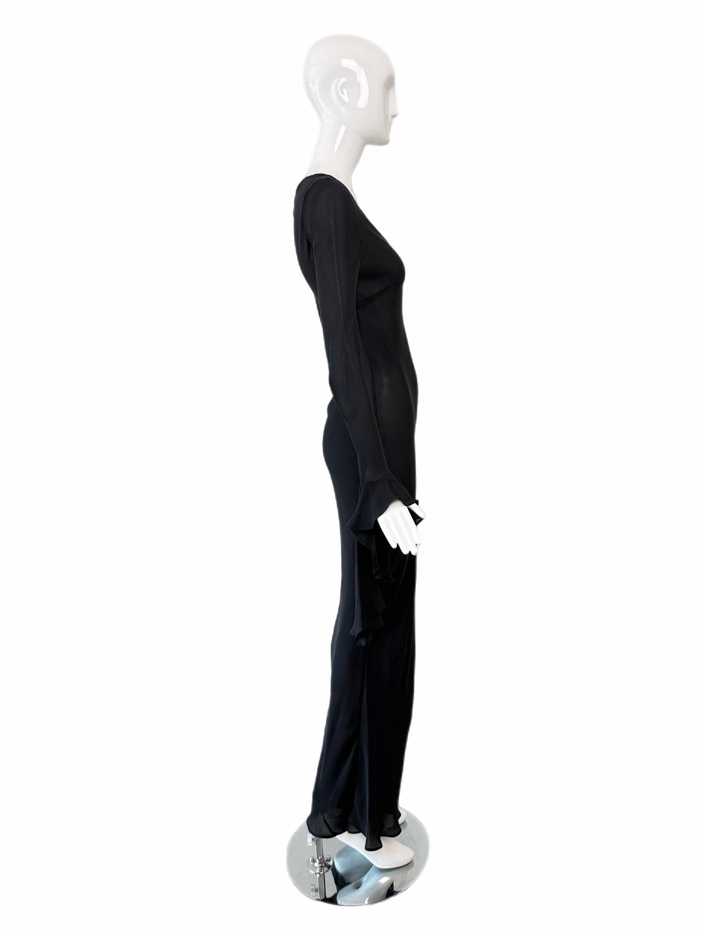 MARIA GRACHVOGEL Vintage Dramatic Sleeve Black Silk Evening Gown