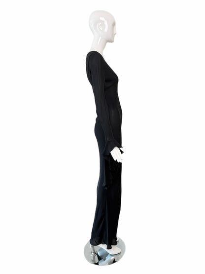 MARIA GRACHVOGEL Vintage Dramatic Sleeve Black Silk Evening Gown