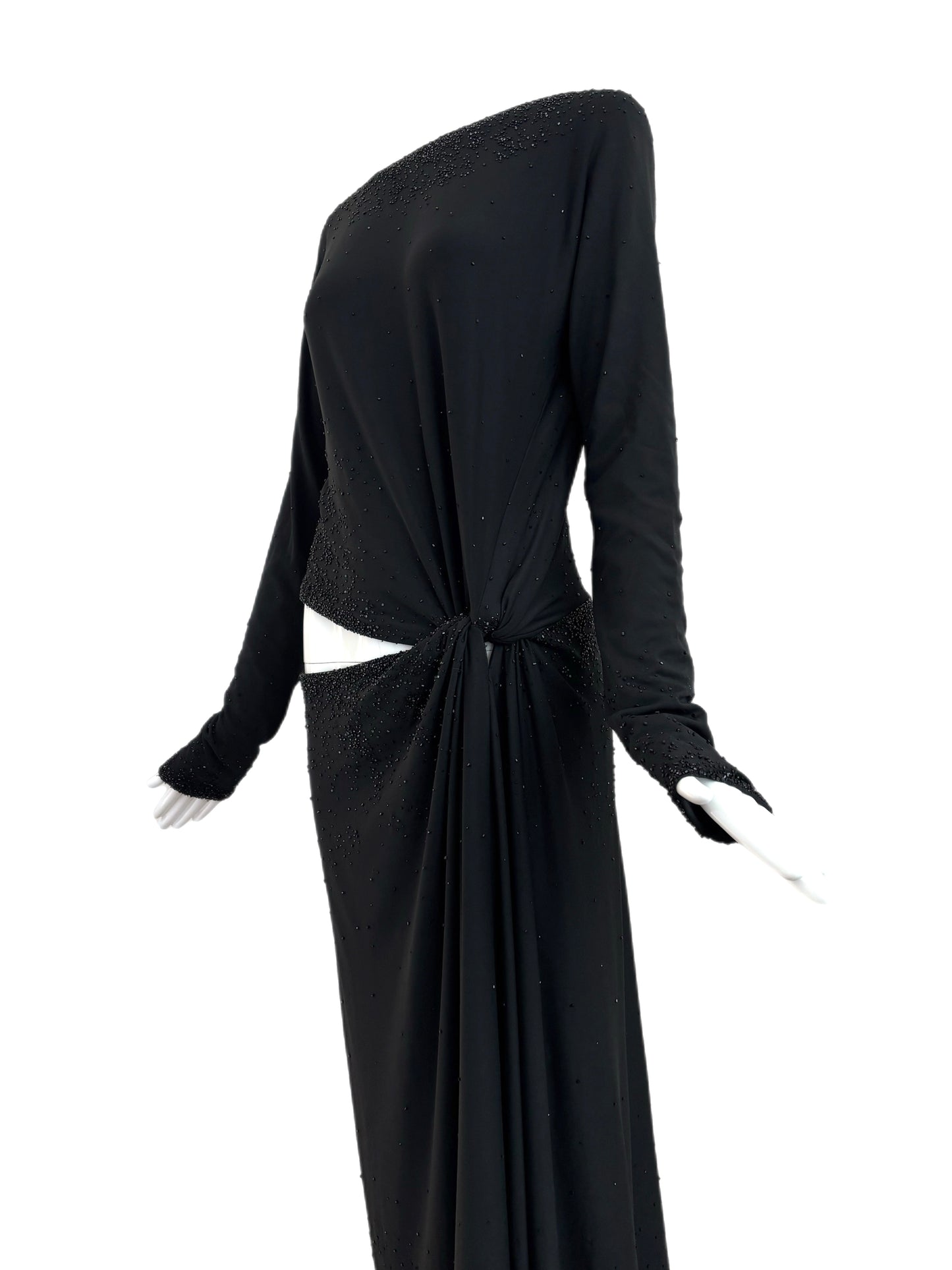 DONNA KARAN Vintage Black Beaded Cut-Out Dress