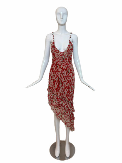 SUE WONG 2002 Vintage Silk Rosette Ruffle Cocktail Dress