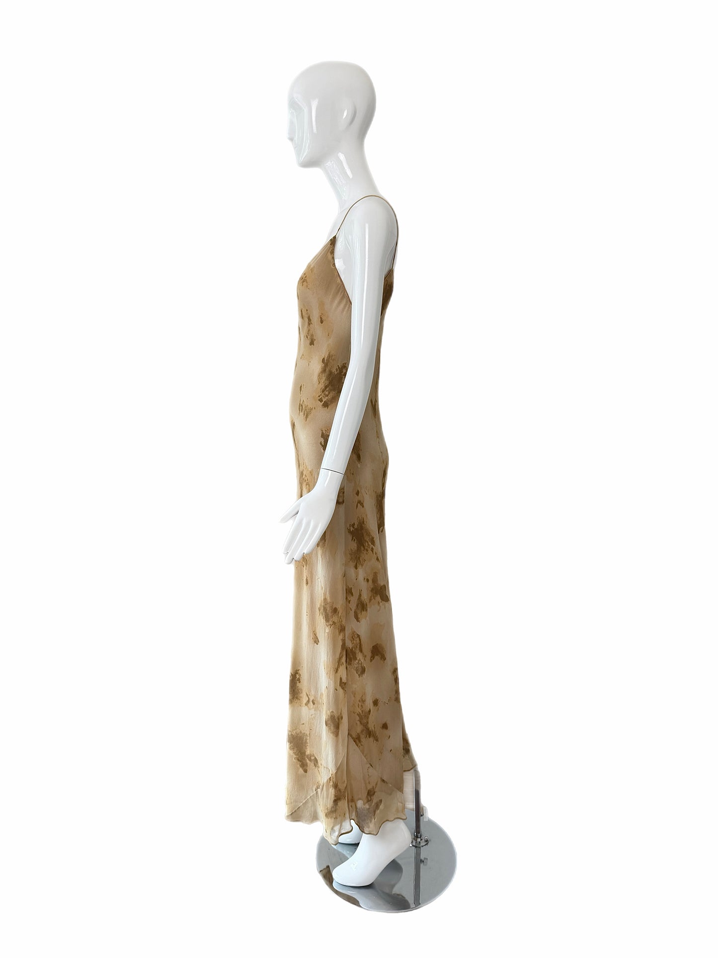 DONNA KARAN 90's Vintage Silk Marbled Wood Print Slip Gown