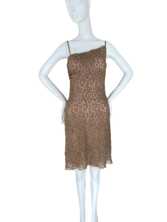 COLLETTE DINNIGAN Vintage Delicate Beaded Lace Slip Dress