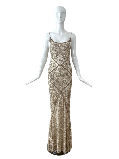LES HABITUDES 90's Vintage Couture Silk Hand-Beaded Evening Gown