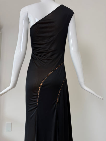 RICHARD TYLER COUTURE Vintage Black Nude One Shoulder Gown