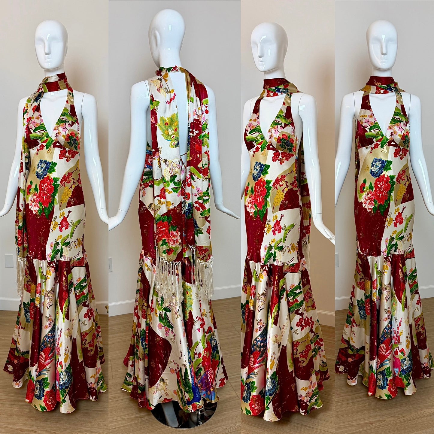SUE WONG 2005 Vintage Runway Silk Beaded Gown w. Shawl