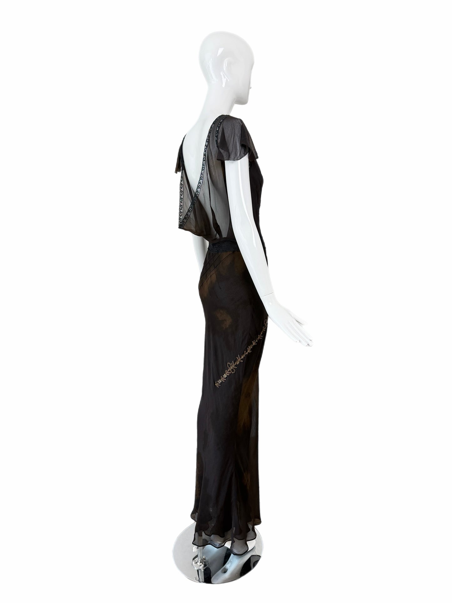 JOHN GALLIANO 2006 Vintage Runway Silk Bias Cut Metal + Lace Embellished Evening Gown