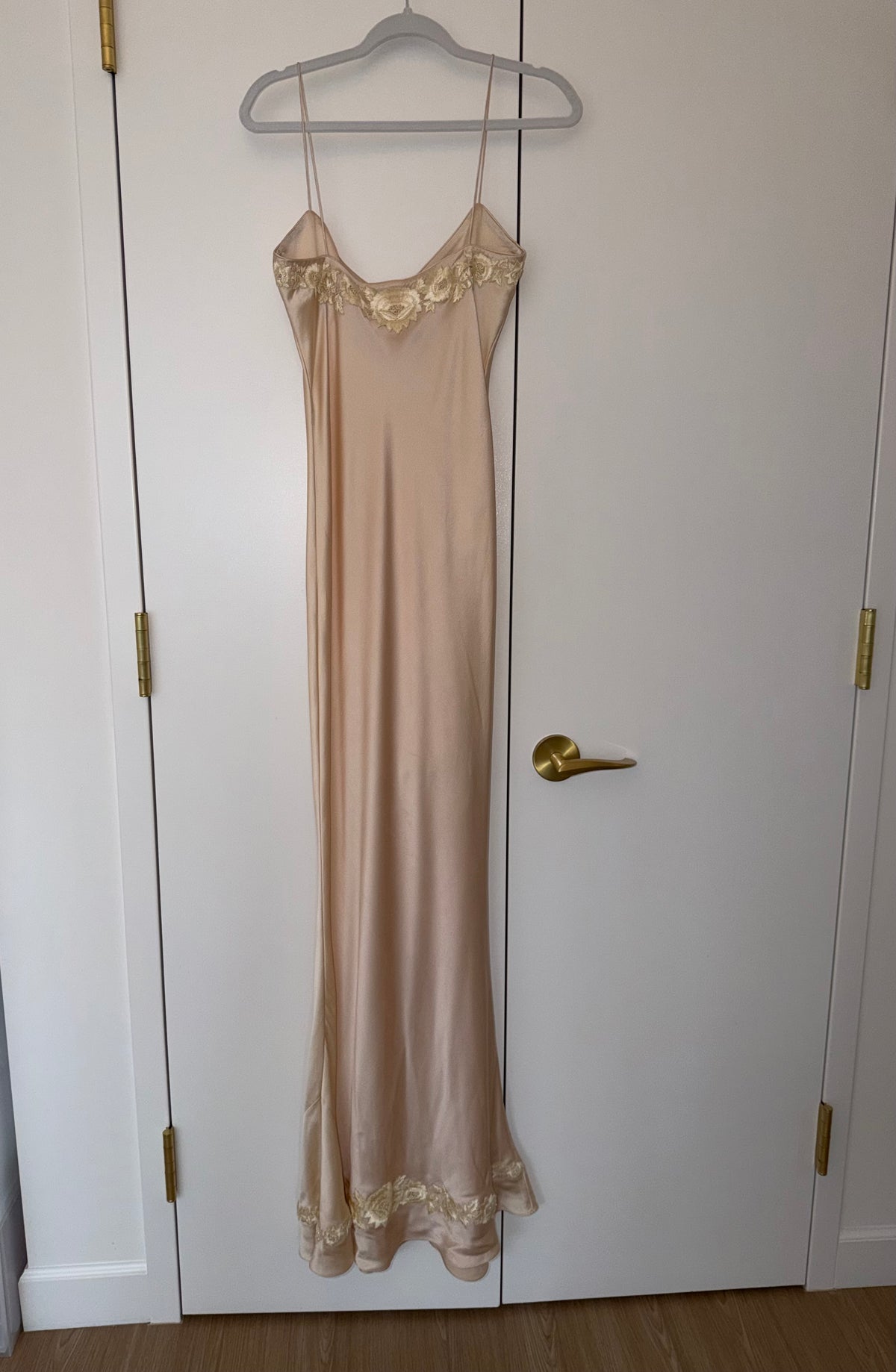Les Habitudes 90's Vintage Blush Peach Beaded Floral Antique Look Slip Gown