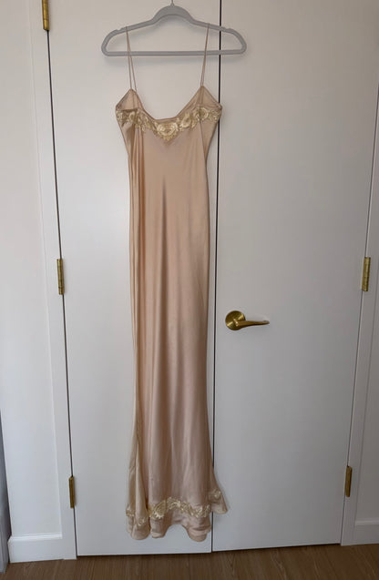 Les Habitudes 90's Vintage Blush Peach Beaded Floral Antique Look Slip Gown
