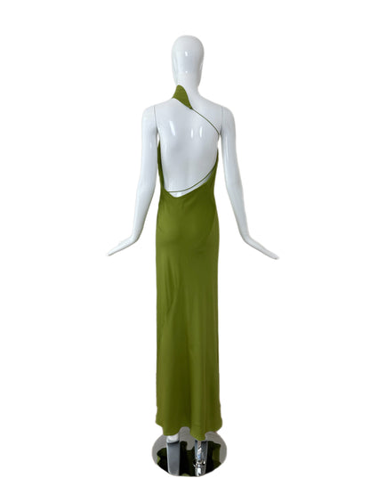 DANES Vintage Green Asymmetrical Backless Evening Gown