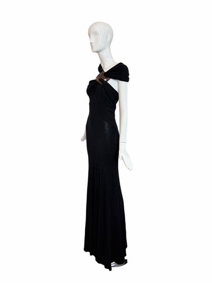 DONNA KARAN 2004 Vintage Runway Black Evening Gown w. Huge Slit