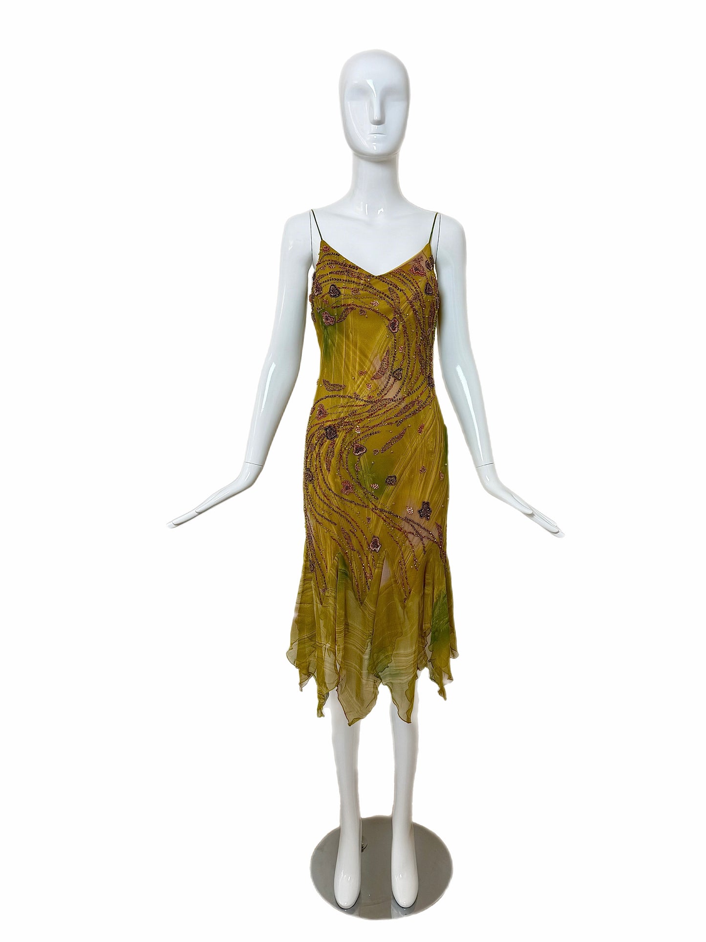 SUE WONG 2000's Vintage Silk Beaded Romantic Fairy Pixie Dress