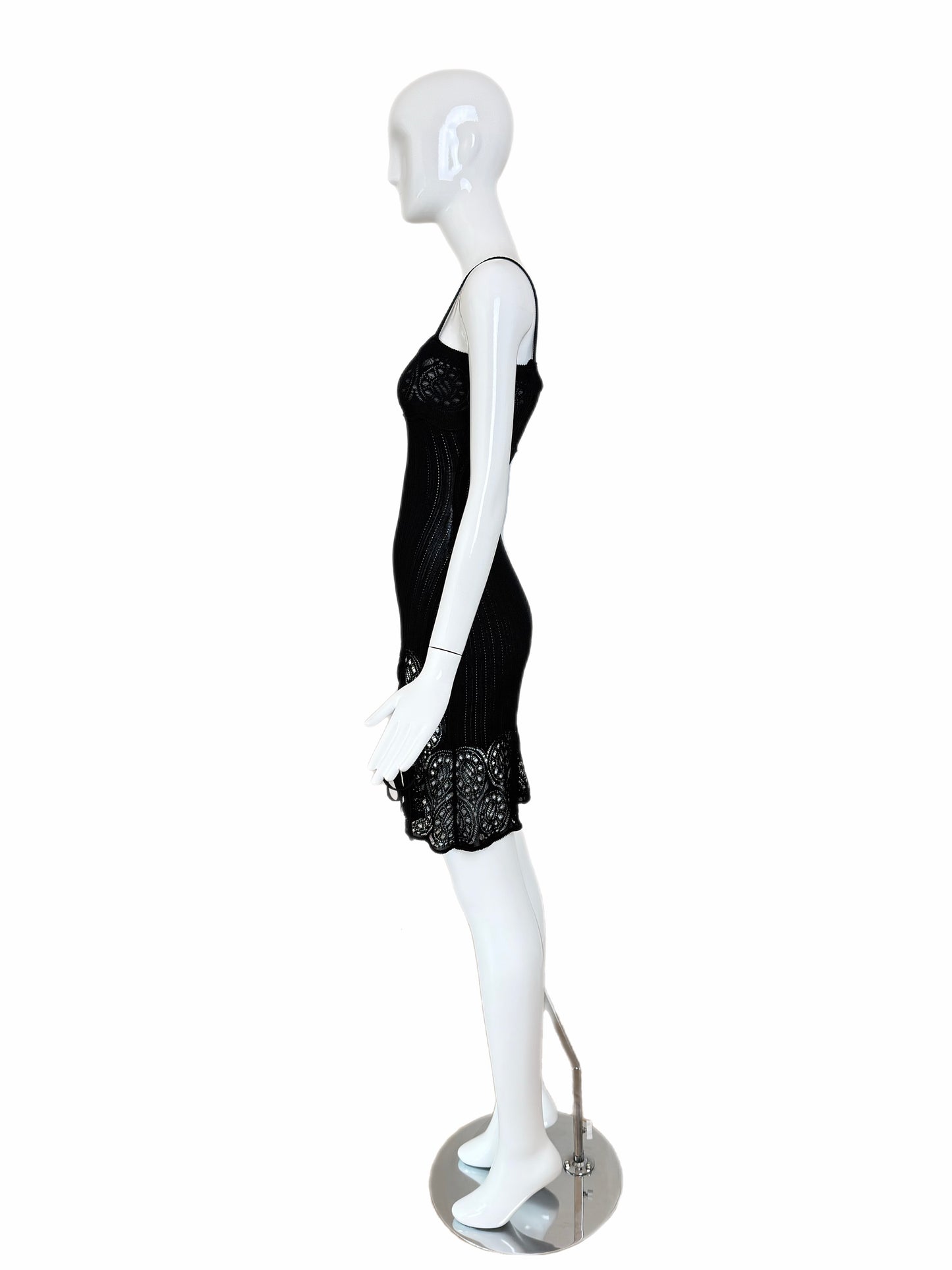 JOHN GALLIANO 1999 Vintage Sheer Knit Black Pointelle Cocktail Dress