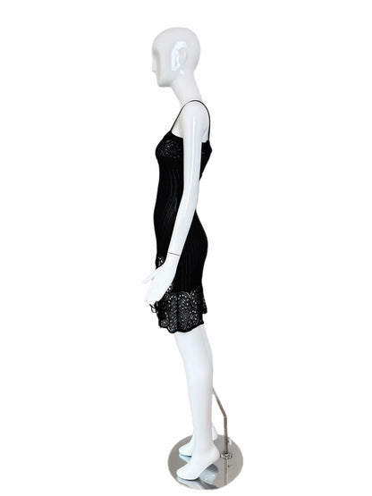 JOHN GALLIANO 1999 Vintage Sheer Knit Black Pointelle Cocktail Dress