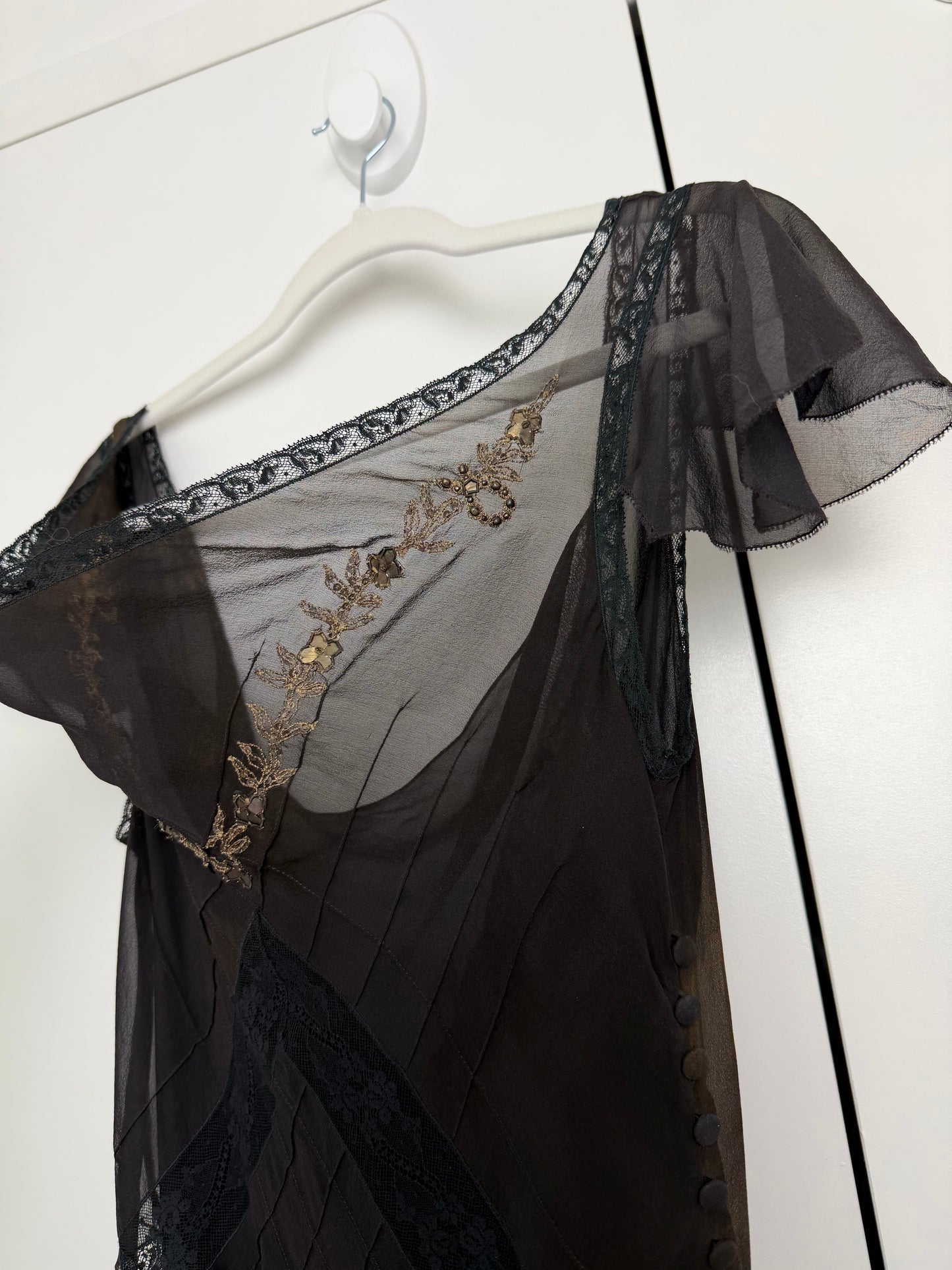 JOHN GALLIANO 2006 Vintage Runway Silk Bias Cut Metal + Lace Embellished Evening Gown