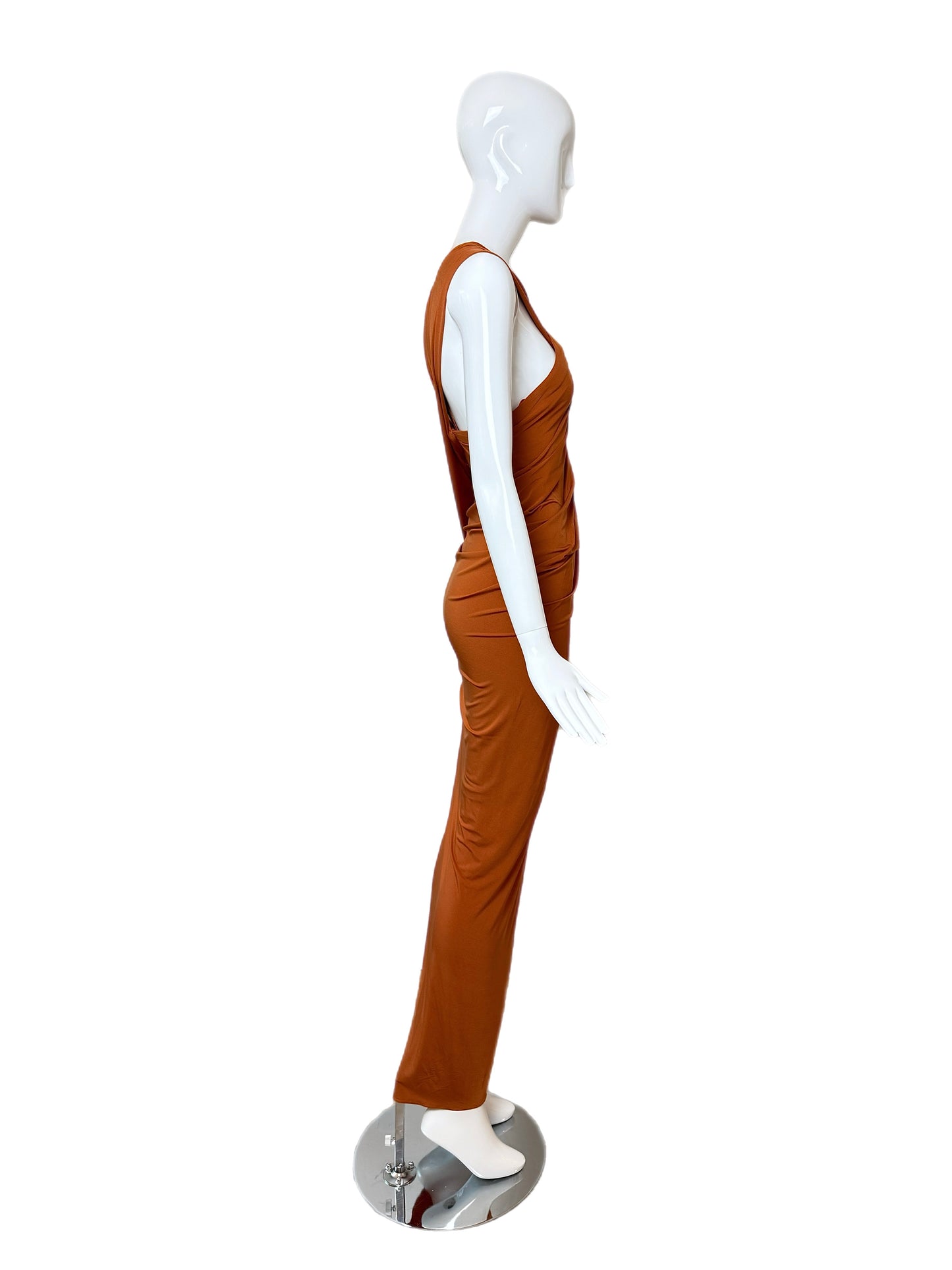 DONNA KARAN 2012 Vintage Runway Pumpkin Ruched Long Dress
