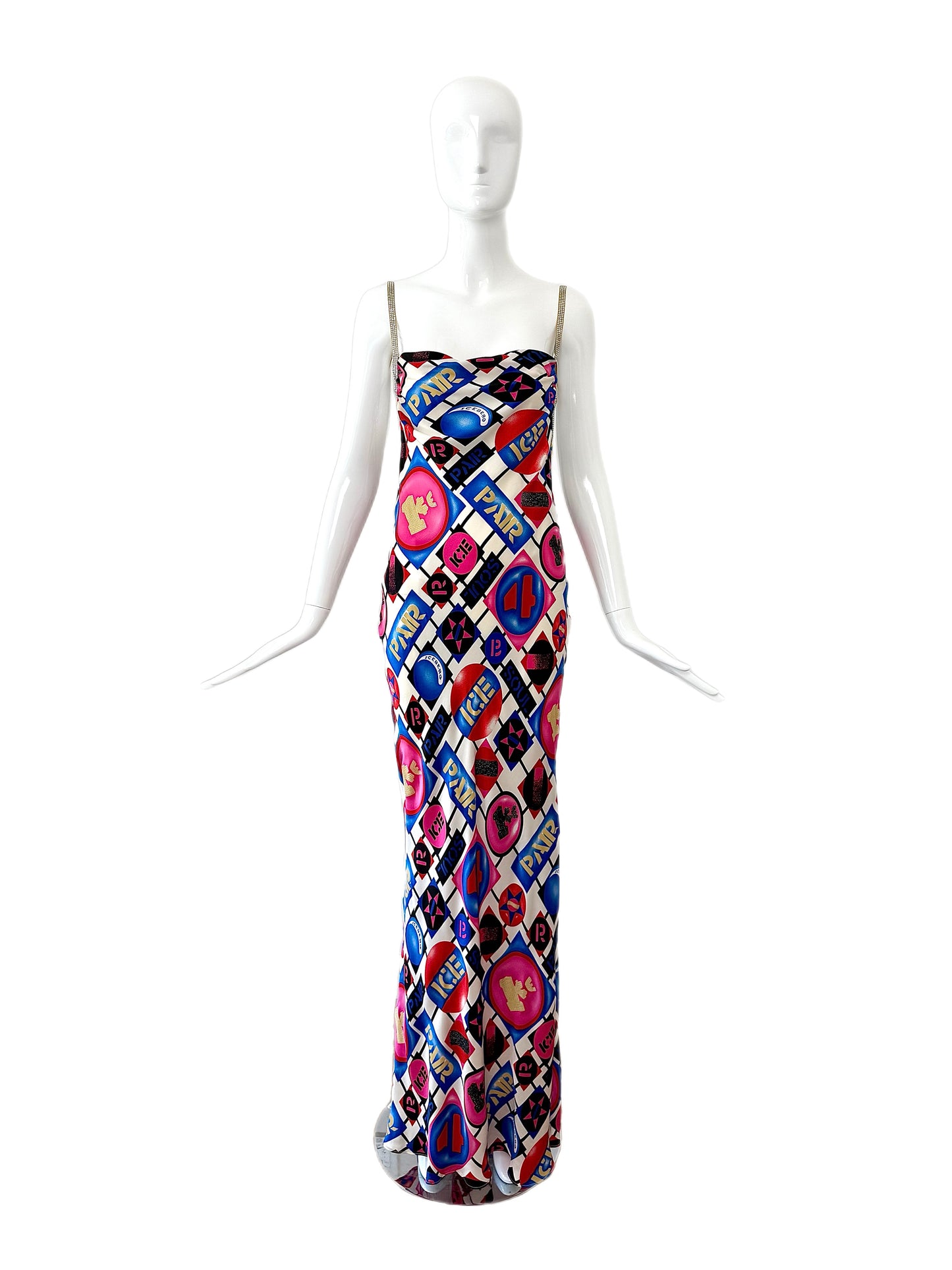 ICEBERG 2001 Vintage Runway 100% Silk Crystal Strap Backless Gown