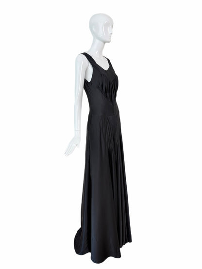VERA WANG c. 2012 Liquid Silk Ruched Black Backless Evening Gown
