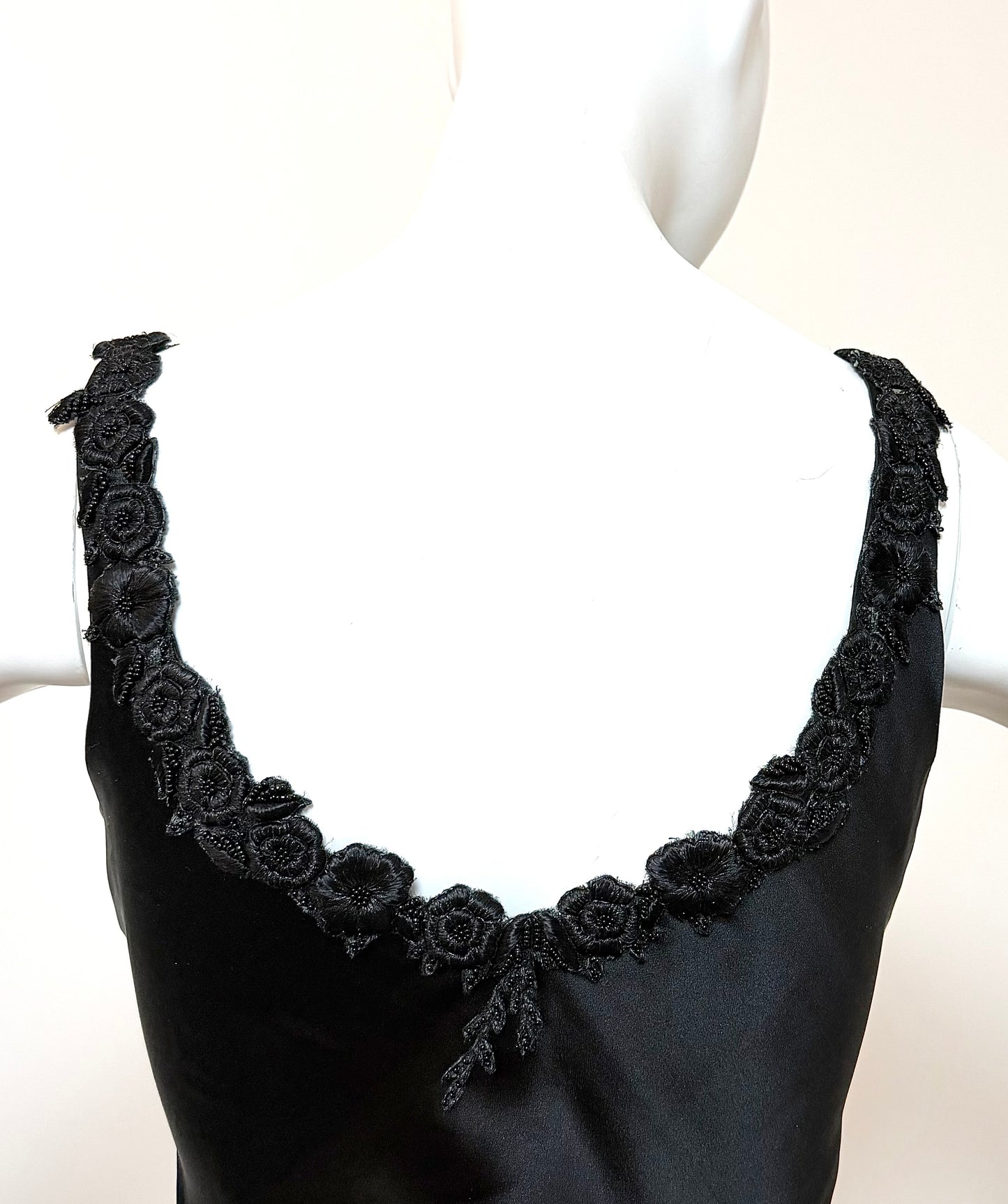 VINTAGE 90's Black Silk Floral Embroidered Handkerchief Asymmetrical Dress