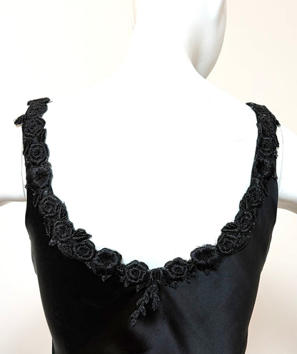 VINTAGE 90's Black Silk Floral Embroidered Handkerchief Asymmetrical Dress