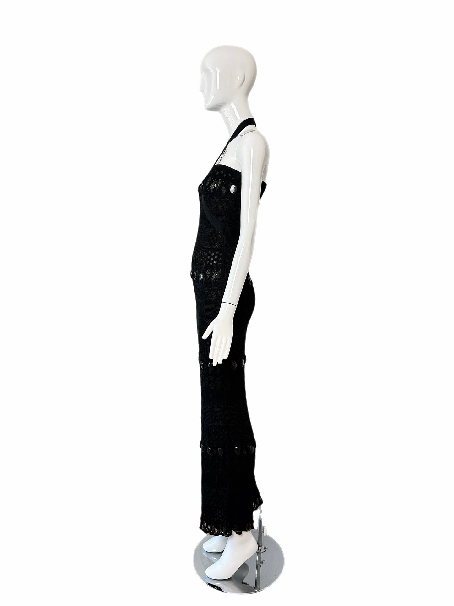 HERVE LEGER 90's Vintage Black Crystal Halter Wiggle Maxi Dress
