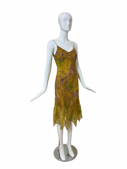 SUE WONG 2000's Vintage Silk Beaded Romantic Fairy Pixie Dress