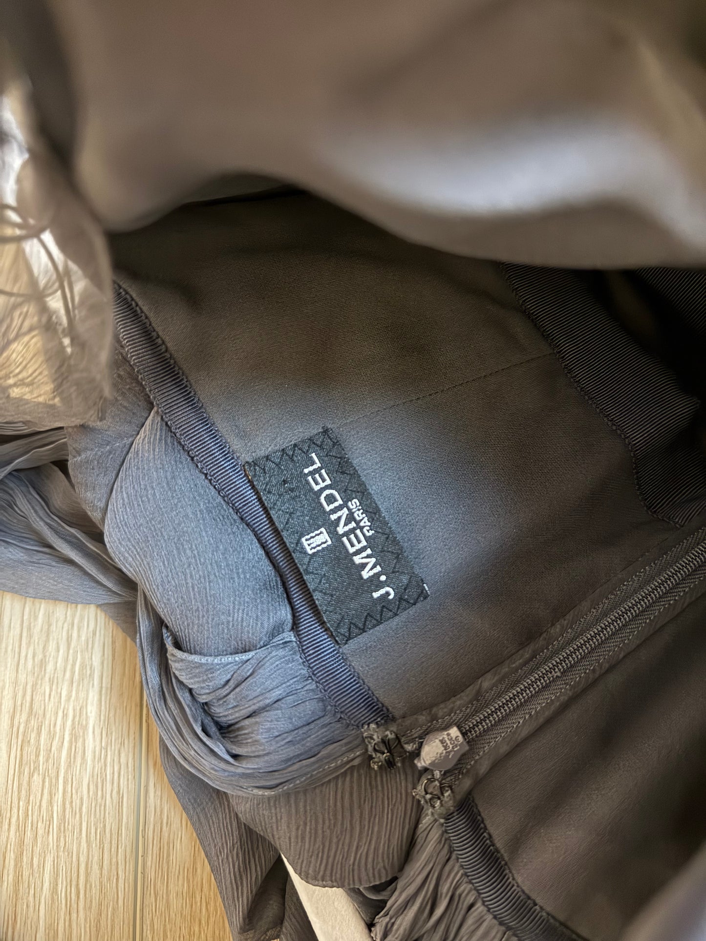 J. MENDEL Vintage Grey Silk Evening Gown w. Long Train