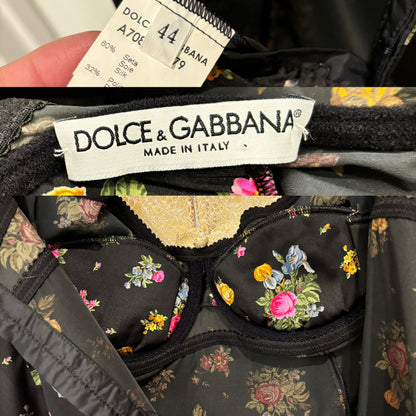 DOLCE & GABBANA 90's Vintage Black Floral Bustier Dress