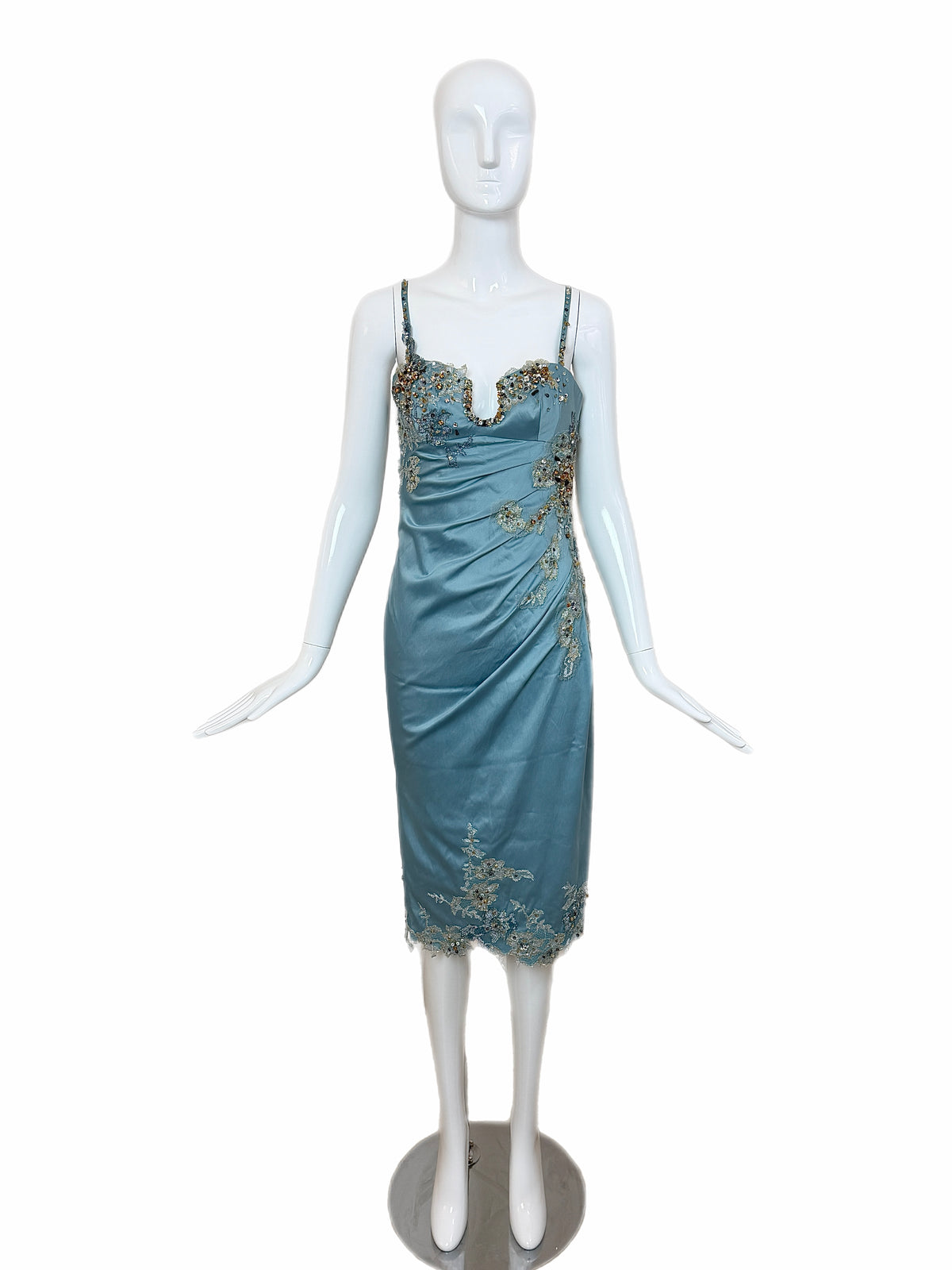 Julian Joyce by Mandalay Vintage Y2K Robin's Egg Blue Lace Embellished Cocktail Dress