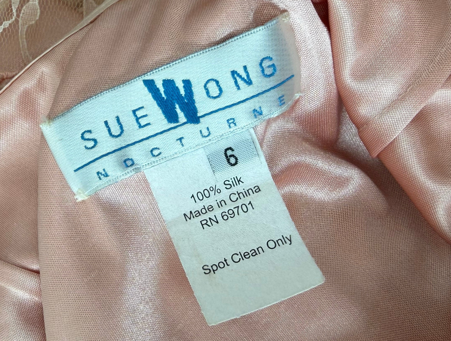 SUE WONG 2000's Vintage Peachy Pink Lace Embellished Maxi Dress