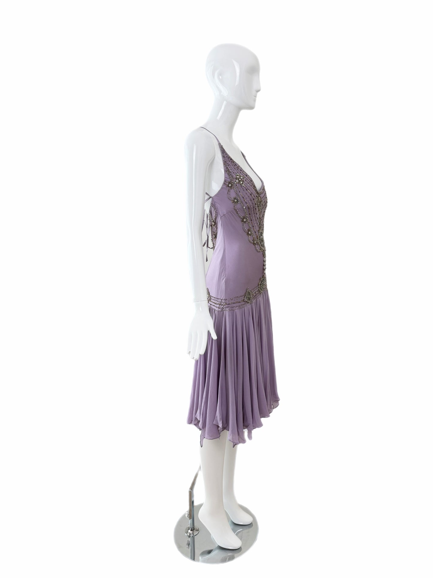 SUE WONG 2007 Vintage Runway Silk Lilac Purple Embellished Cocktail Dress