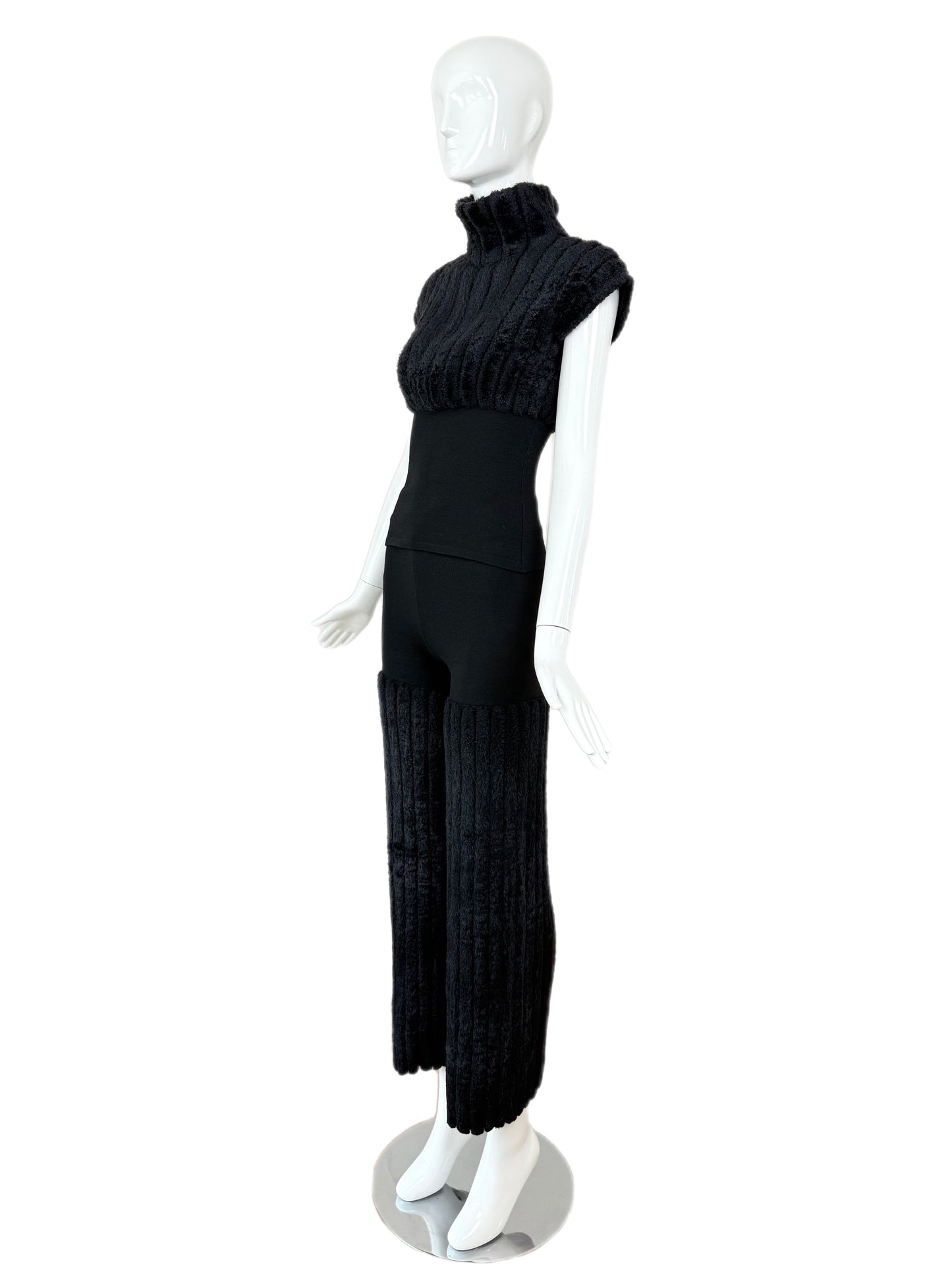 AZZEDINE ALAIA 1994 Vintage Black Chenille Pant Set