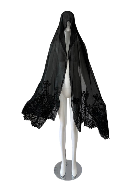 EAVIS & BROWN 90's Vintage Black Silk Hand Embroidered Oversized Shawl