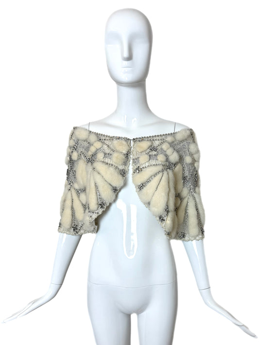 LES HABITUDES 90's Vintage Ivory Mink Pearl Crystal Capelet