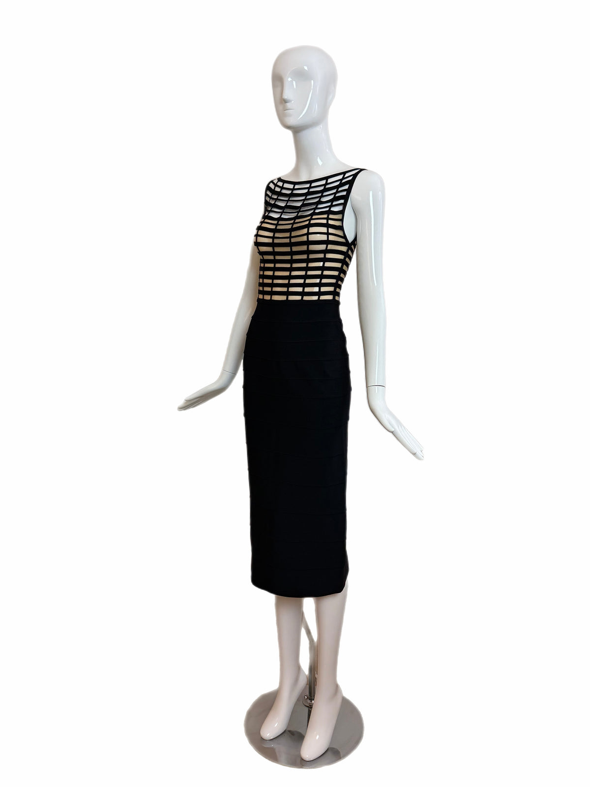 HERVE LEGER 1999 Vintage Runway Style Black + Nude Bodycon Dress