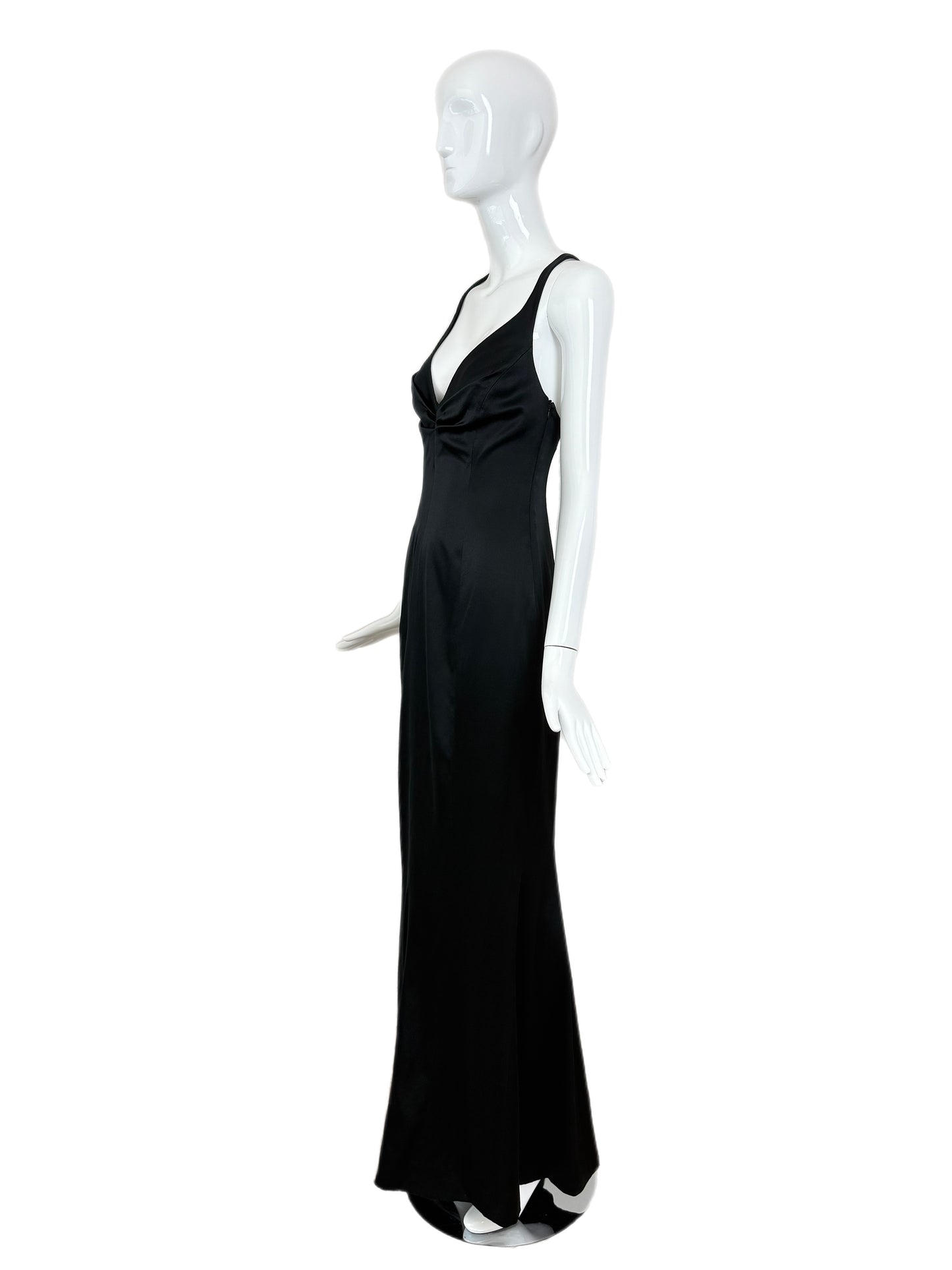 RICHARD TYLER COUTURE 1995 Vintage Runway Black Silk Beaded Evening Gown