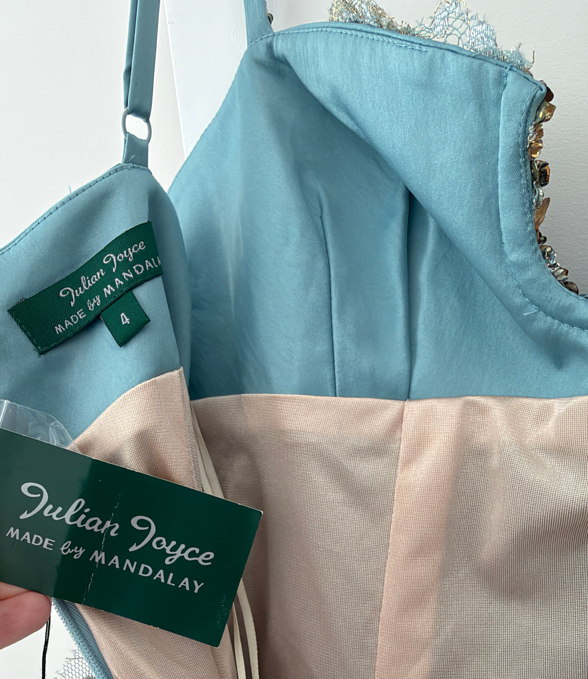 Julian Joyce by Mandalay Vintage Y2K Robin's Egg Blue Lace Embellished Cocktail Dress