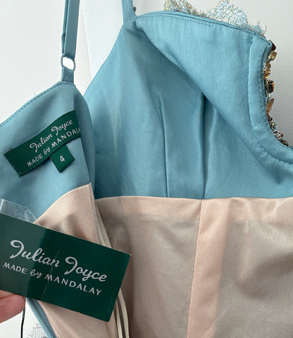Julian Joyce by Mandalay Vintage Y2K Robin's Egg Blue Lace Embellished Cocktail Dress