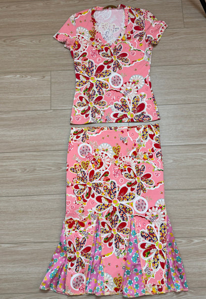 JOHN GALLIANO 2006 Vintage Pink Floral Skirt Set