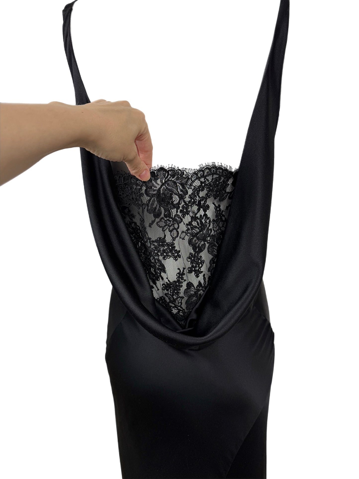 LES HABITUDES 2016 Black Silk Cowl Evening Gown