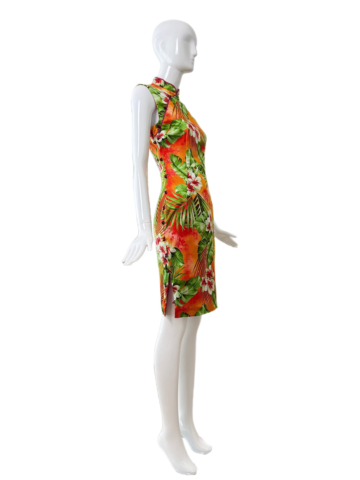 D&G DOLCE & GABBANA 2005 Vintage Runway Cheongsam Tropical Floral Dress