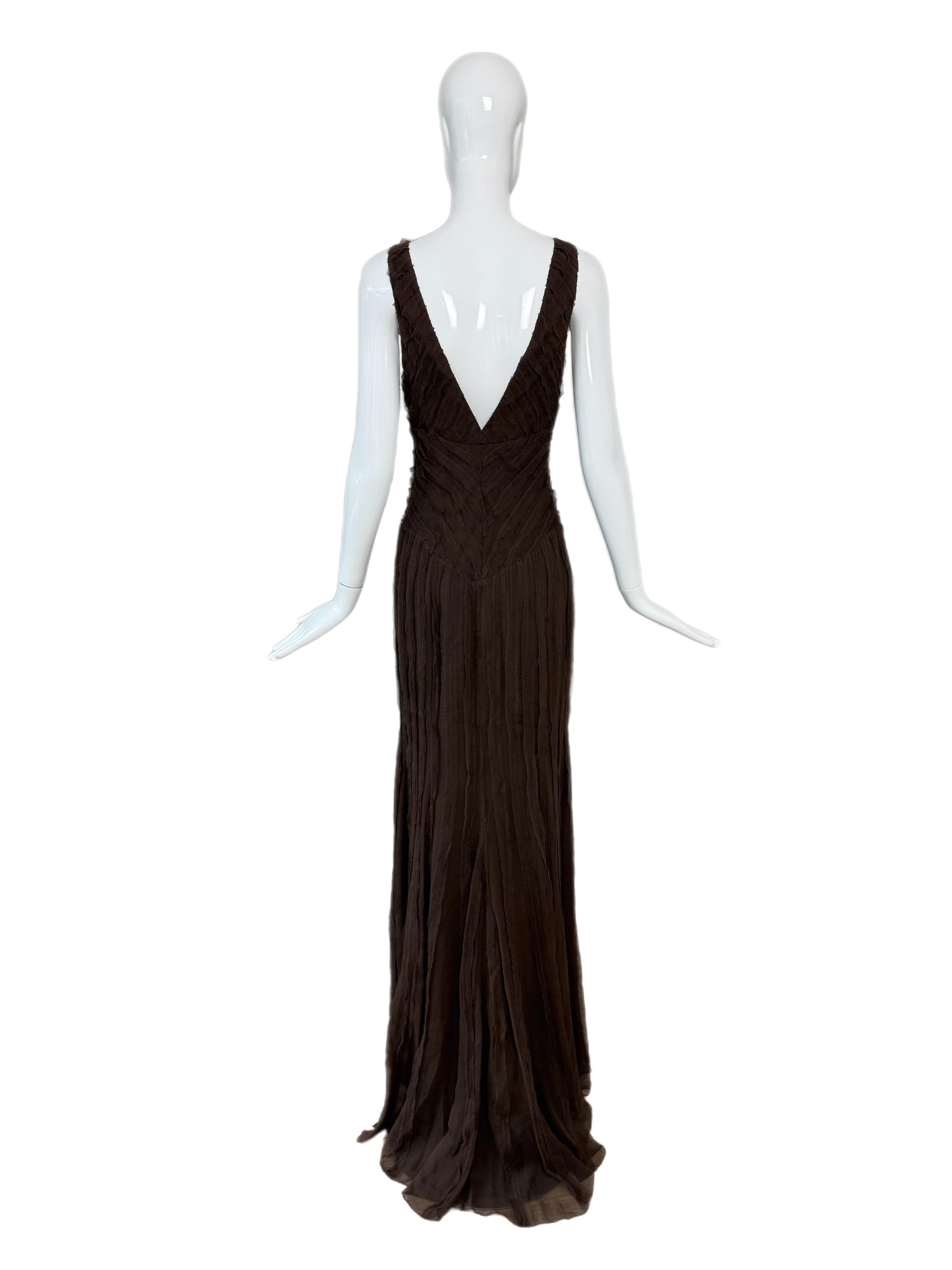 J. MENDEL 2004 Vintage Runway Chocolate Brown Silk Evening Gown