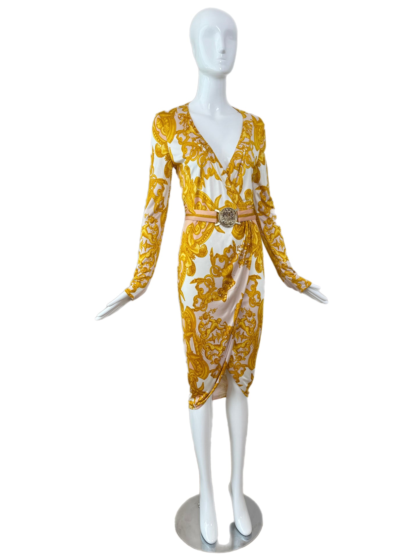 VERSACE 2005 Vintage Runway Belted Baroque Wrap Dress